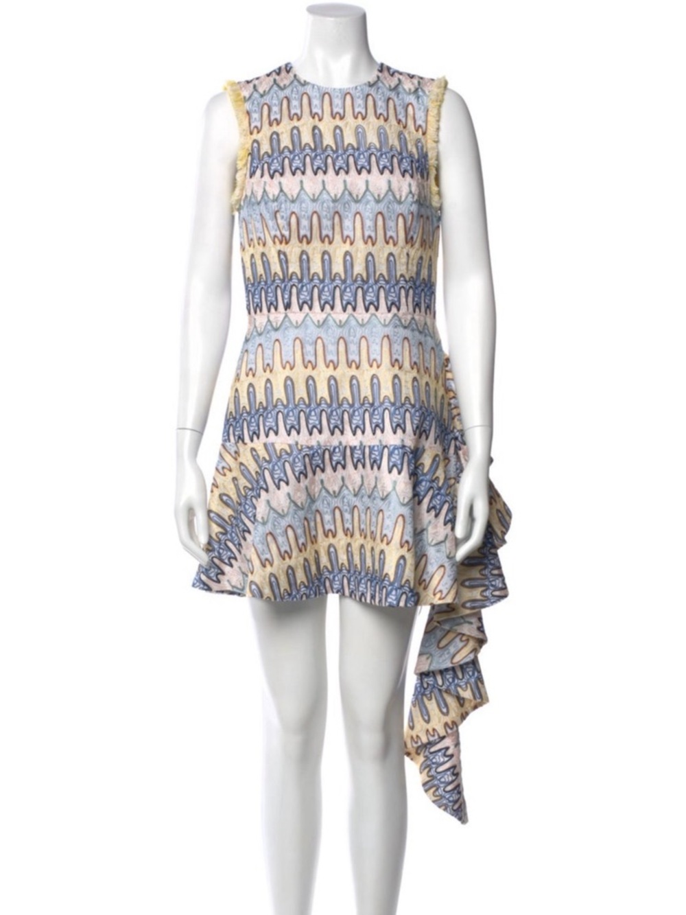 Alexis Sleeveless Asymmetrical Ruffle-Hem Dress - Blue & Yellow